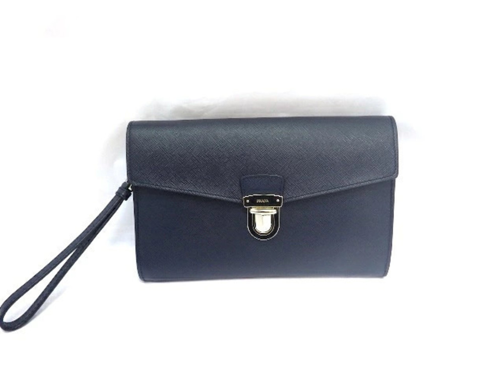 Prada Shoulder Bag Saffiano Leather Navy Blue